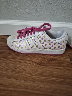 Adidas Superstar Rare Pink Gold Polka Dots White Shell Toe Size 6.5
